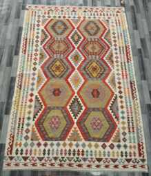 Handwoven Natural Wool Kilim Rug, Artisan Tribal Geometric Flatweave, Afghan Turkish Persian Navajo Bohemian Design, 300x207 cm - thumbnail 1