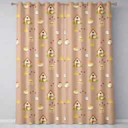 Cute Baby Chick Hen Coop Farm Peach Background Seamless Pattern Readymade Eyelet Ring Top Thermal 100% Blackout Curtains - thumbnail 2