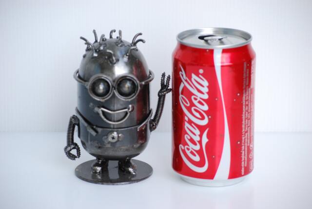 Handmade Metal Mini Robot Sculpture, Recycled Steel Art Figure, Funny Valentine Gift, Holiday Ornament - image 1