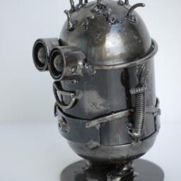 Handmade Metal Mini Robot Sculpture, Recycled Steel Art Figure, Funny Valentine Gift, Holiday Ornament - thumbnail 3