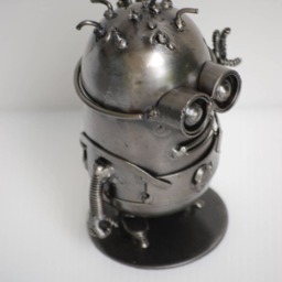 Handmade Metal Mini Robot Sculpture, Recycled Steel Art Figure, Funny Valentine Gift, Holiday Ornament - thumbnail 4