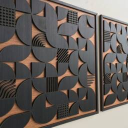 Geometric Abstract Wood Wall Art - Modern Minimal Charcoal Black Brown Collection - Set Of 3(Set 2 - Single Piece - thumbnail 4