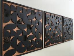 Geometric Abstract Wood Wall Art - Modern Minimal Charcoal Black Brown Collection - Set Of 3(Set 2 - Single Piece - thumbnail 1