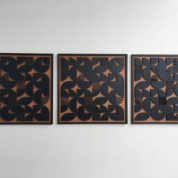 Geometric Abstract Wood Wall Art - Modern Minimal Charcoal Black Brown Collection - Set Of 3(Set 2 - Single Piece - thumbnail 2