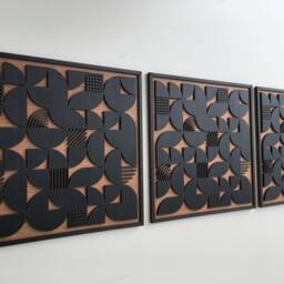 Geometric Abstract Wood Wall Art - Modern Minimal Charcoal Black Brown Collection - Set Of 3(Set 2 - Single Piece - thumbnail 3