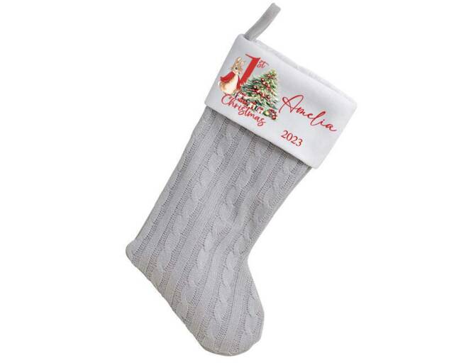 Personalised Baby My 1St Christmas Stocking Xmas Bunny Rabbit Boy First New Newborn Girl - image 1