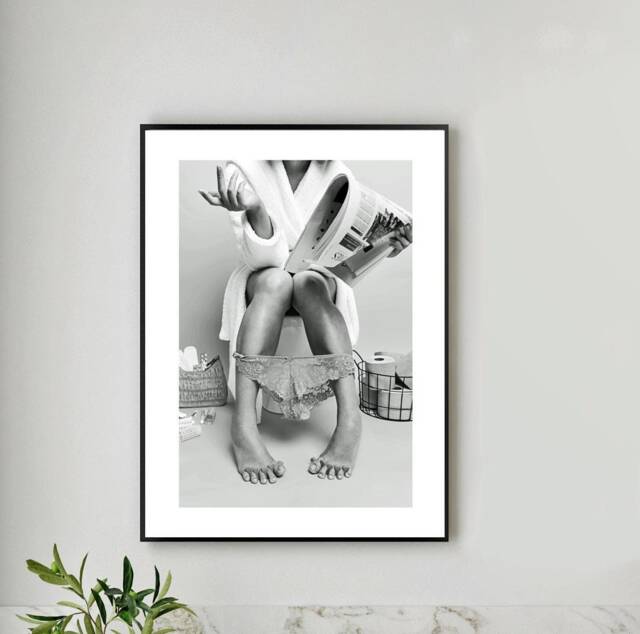 Black & White Bathroom Toilet Wc En Suite Wall Art Print Decor Fun Poster A5, A4, A3, A2, Women Pamper - image 1