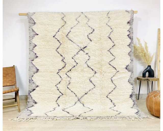 Moroccan Ivory Berber Rug, Handwoven Wool Shag Rug With Zigzag Diamond Motifs, Authentic Beni Ourain Style Carpet, Large 9x12 Area - image 1