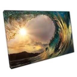 Sunlit Ocean Wave Canvas Art Surfing Scene Print For Coastal Home & Office Wall Decor - thumbnail 1