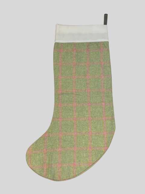 Tweed Wool Christmas Stocking in Green & Pink Windowpane Design - image 1