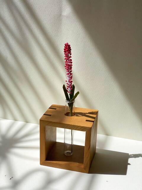 Square Walnut Wood Vase Handmade Plant Decor, Housewarming Gift - image 1