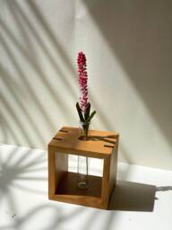 Square Walnut Wood Vase Handmade Plant Decor, Housewarming Gift - thumbnail 1