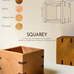 Square Walnut Wood Vase Handmade Plant Decor, Housewarming Gift - thumbnail 4