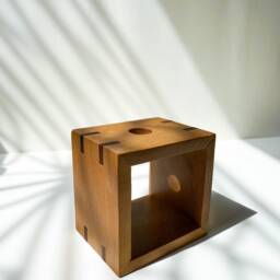 Square Walnut Wood Vase Handmade Plant Decor, Housewarming Gift - thumbnail 3