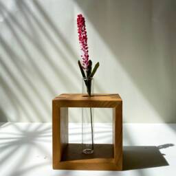 Square Walnut Wood Vase Handmade Plant Decor, Housewarming Gift - thumbnail 2