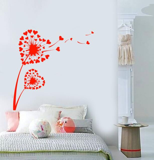Wall Vinyl Decal Heart Shaped Dandelions Puffball Seed Hearts Flower Ornament Modern Home Decor - #1132Dz - image 1
