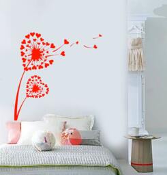 Wall Vinyl Decal Heart Shaped Dandelions Puffball Seed Hearts Flower Ornament Modern Home Decor - #1132Dz - thumbnail 1