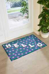 Elizabeth Olwen Hello Dots Indoor Outdoor Doormat - Colourful Welcome Entrance Rug Retro Home Decor Housewarming Gift 90x60cm