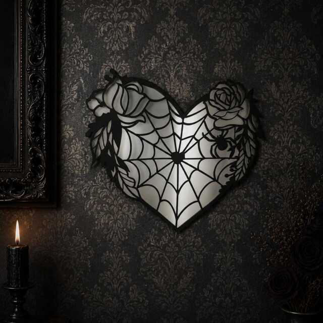 Gothic Spider Web Heart Mirror - Dark Academia, Witchy Wall Art - image 1