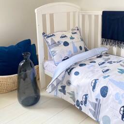 Baby Boy Cot Reversible Bedding Duvet Cover Set , Cars Mountain & Little Stars, Grey My First Journey Pure Cotton - thumbnail 2