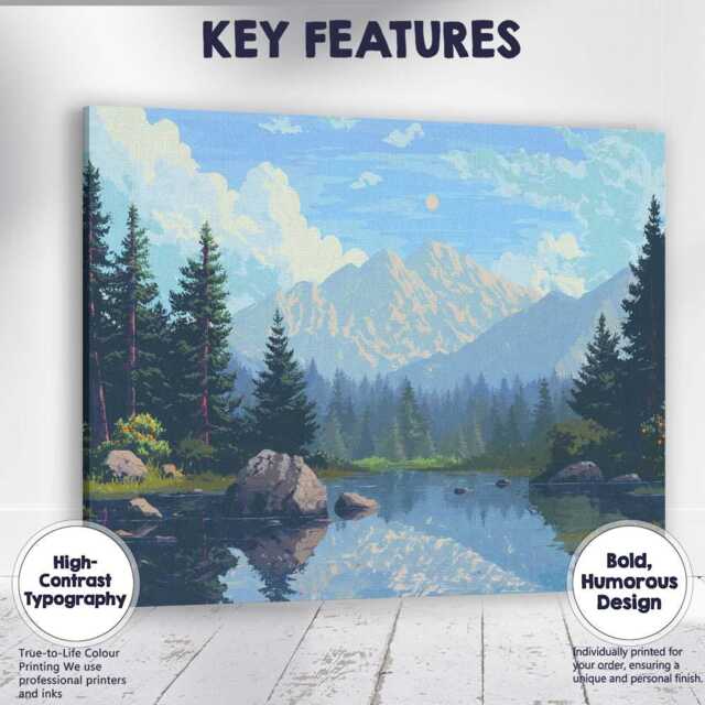 Snow Capped Mountain Lake Evergreen Forest Landscape Canvas Wall Art Print Decor Picture Ready To Hang - image 1
