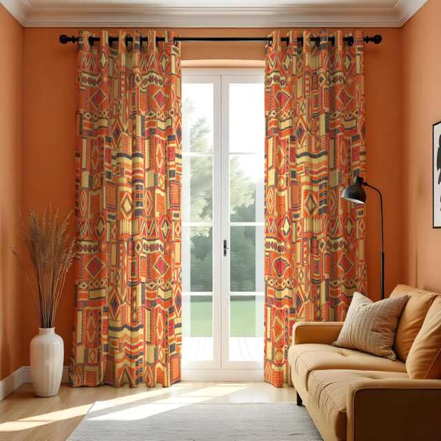 Tribal Boho Curtains, Colorful Geometric Aztec Pattern Drapes, Made To Measure Window Panels - image 1
