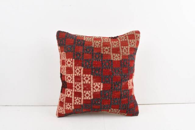 Vintage Turkish Kilim Pillow Cover Handwoven Wool Cushion - 16x16 - image 1