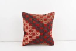 Vintage Turkish Kilim Pillow Cover Handwoven Wool Cushion - 16x16 - thumbnail 1
