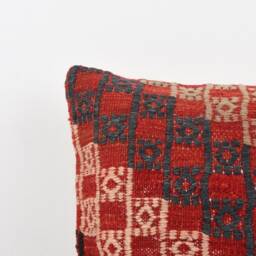 Vintage Turkish Kilim Pillow Cover Handwoven Wool Cushion - 16x16 - thumbnail 3
