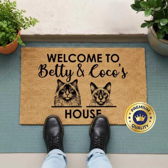 Customized Silhouette Cat Doormat - Personalized Pet Welcome Rug - image 1