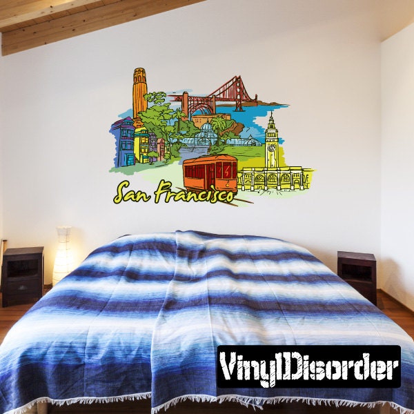 Famous City San Francisco Wall Decal - Fabric Vinyl Removable & Reusable Famouscityuscolor040Et