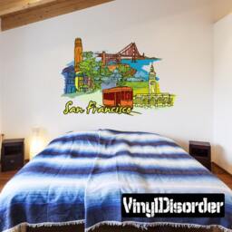 Famous City San Francisco Wall Decal - Fabric Vinyl Removable & Reusable Famouscityuscolor040Et
