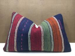 Vintage Turkish Kilim Pillow, Handwoven Accent Throw Pillow - 16x24 - thumbnail 1