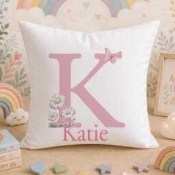 Personalised Initial Cushion Cover, Pink Floral Letter Custom Name