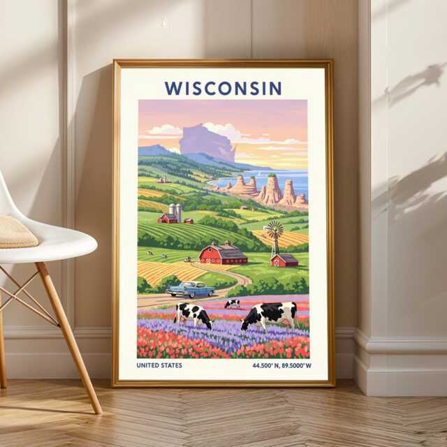 Wisconsin Countryside Print - Wall Art Us State Poster Gift For Traveller Usa Travel America - image 1