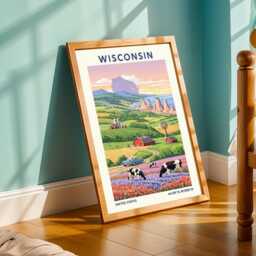 Wisconsin Countryside Print - Wall Art Us State Poster Gift For Traveller Usa Travel America - thumbnail 2