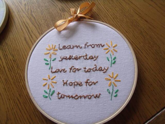 Hand Embroidered Hoop Art Motivational Quote Wall Hanging - 22cm - image 1