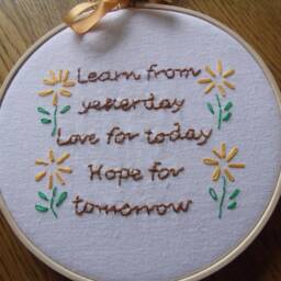 Hand Embroidered Hoop Art Motivational Quote Wall Hanging - 22cm - thumbnail 2