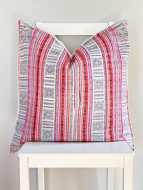 Pink Indigo Neutral Tribal Hemp Hand Woven Natural Dye Color Lumbar Pillow Cover - image 1