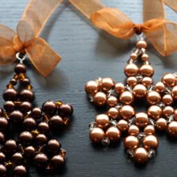 Modern Christmas Tree Ornament Copper Brown Pearl Beaded Snowflake Crystal Star Christmas Decor Holiday Decorations - thumbnail 3