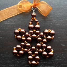 Modern Christmas Tree Ornament Copper Brown Pearl Beaded Snowflake Crystal Star Christmas Decor Holiday Decorations - thumbnail 2