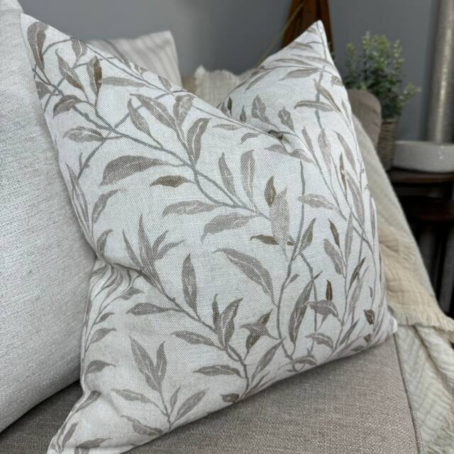 Decorative Cushion Cover, Modern Pillow Leaf Design Throw Pillow, Natural Home Decor, Sanderson Osier Fabric - image 1