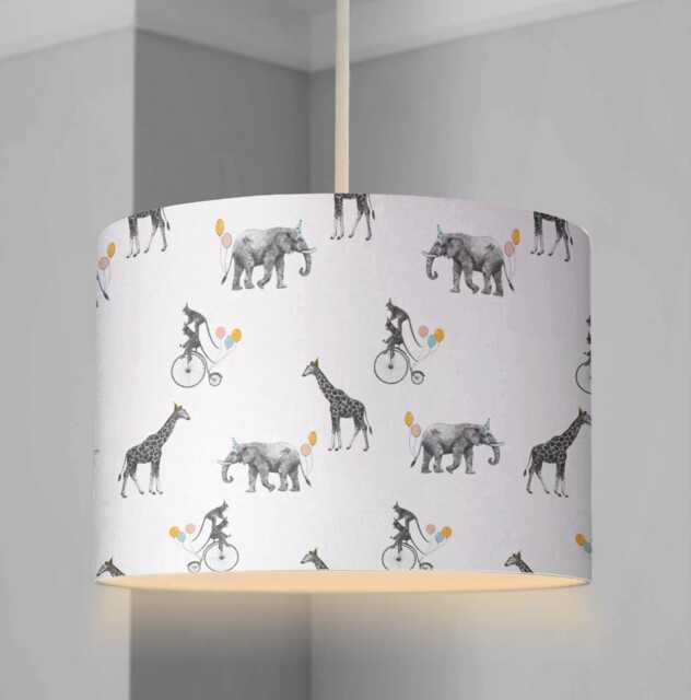 Lampshade - Nursery Safari Animals Unicycle, Lampshade Or Table Lampshade Childrens Room Round - image 1