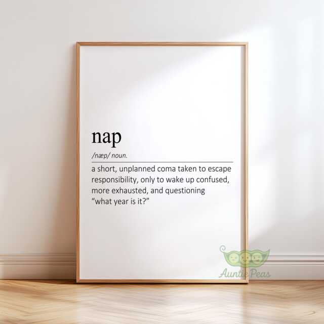 Nap Definition Print, Funny Sleep Wall Art, Minimalist Modern Typography Poster, Humorous Bedroom Quote Trendy Home Decor, Gift - image 1