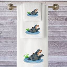 Personalized Embroidered Cotton Towel, Hippo Animal Design
