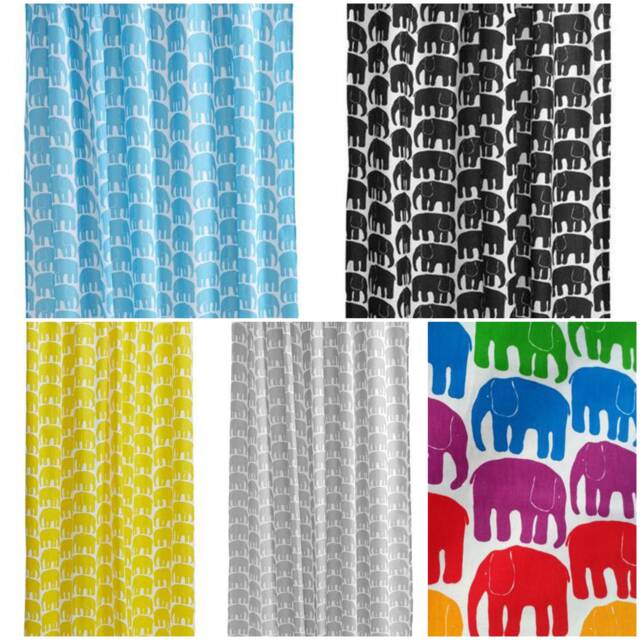 Curtain Panel White Blue Colorful Elephants Animal Modern Decor Cafe Curtain Kitchen Valance , Runner Napkins Available, Great Gift - image 1
