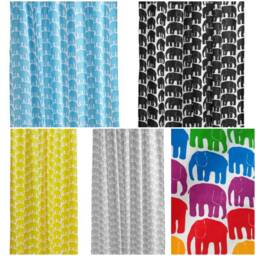 Curtain Panel White Blue Colorful Elephants Animal Modern Decor Cafe Curtain Kitchen Valance , Runner Napkins Available, Great Gift - thumbnail 1
