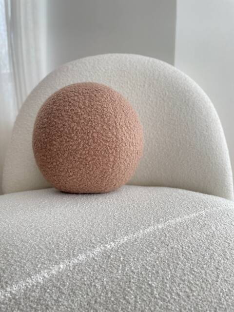 Mocha Boucle Ball Pillow Handmade Teddy Sphere Cushion - image 1
