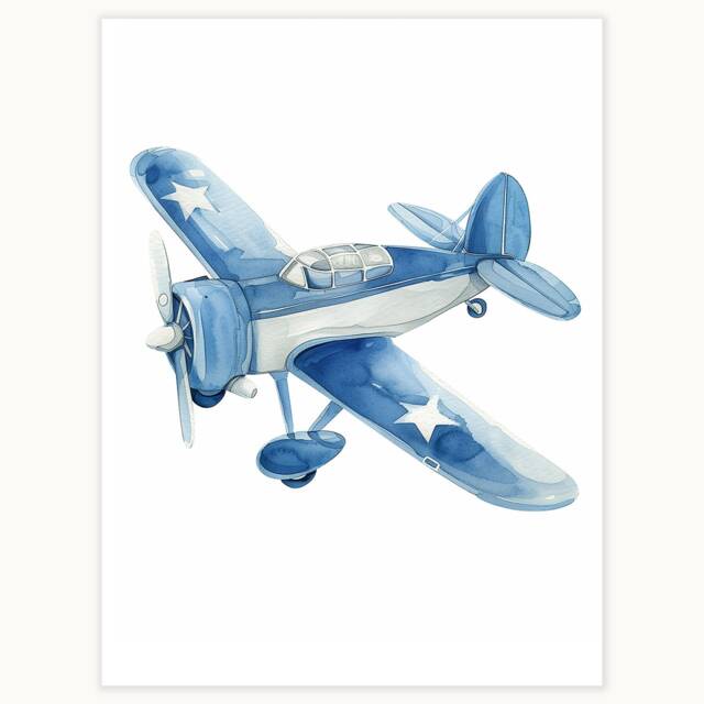 Blue Airplane Print Kids Room Aviation Wall Art - image 1