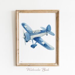 Blue Airplane Print Kids Room Aviation Wall Art - thumbnail 3